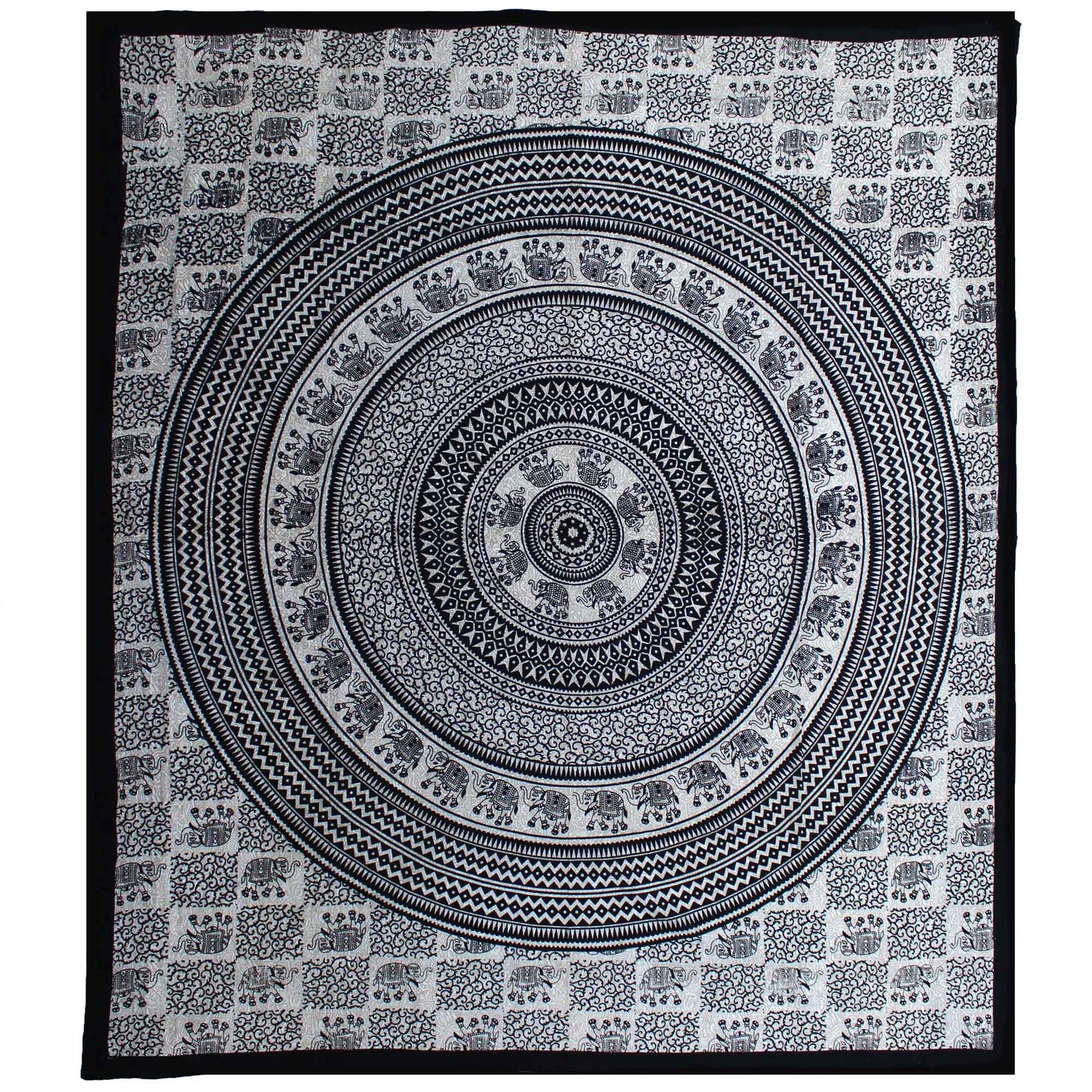 Double Bedspread/Wall Hanging - Mono - Elephant Mandala