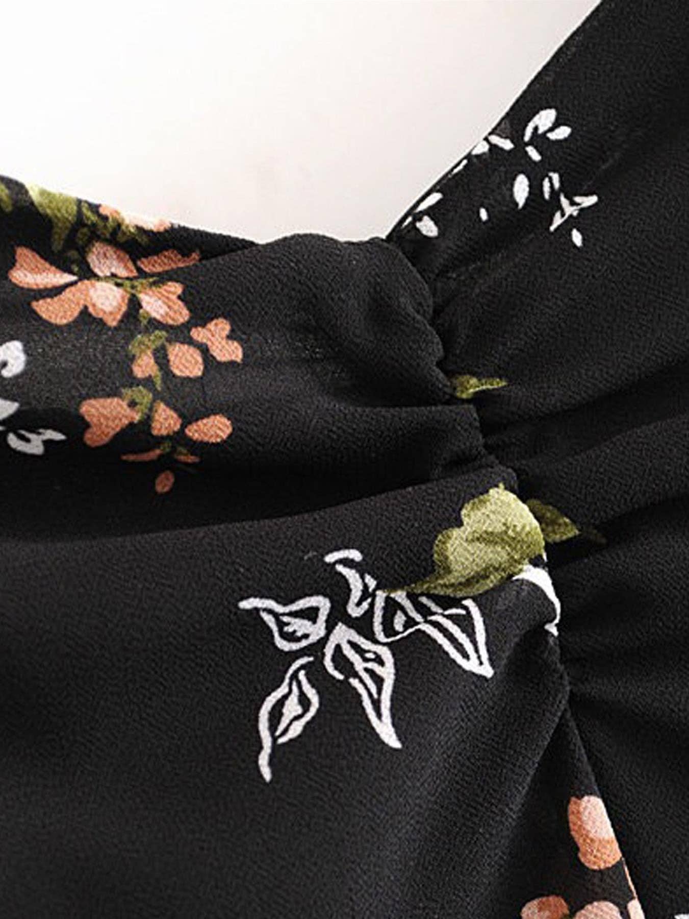 Off Shoulder Frill Midi Dress In Black Floral: 10