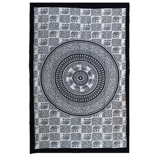 Single Bedspread/Wall Hanging - Mono - Elephant Mandala