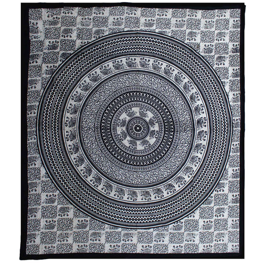 Double Bedspread/Wall Hanging - Mono - Elephant Mandala