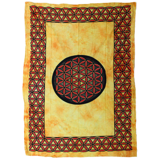 Single Bedspread/Wall Hanging - Flower of Life - Orange