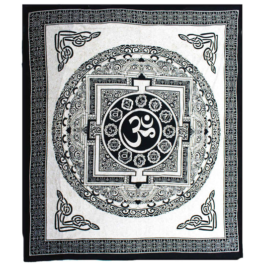 Double Bedspread/Wall Hanging - Mono - OM Mandala