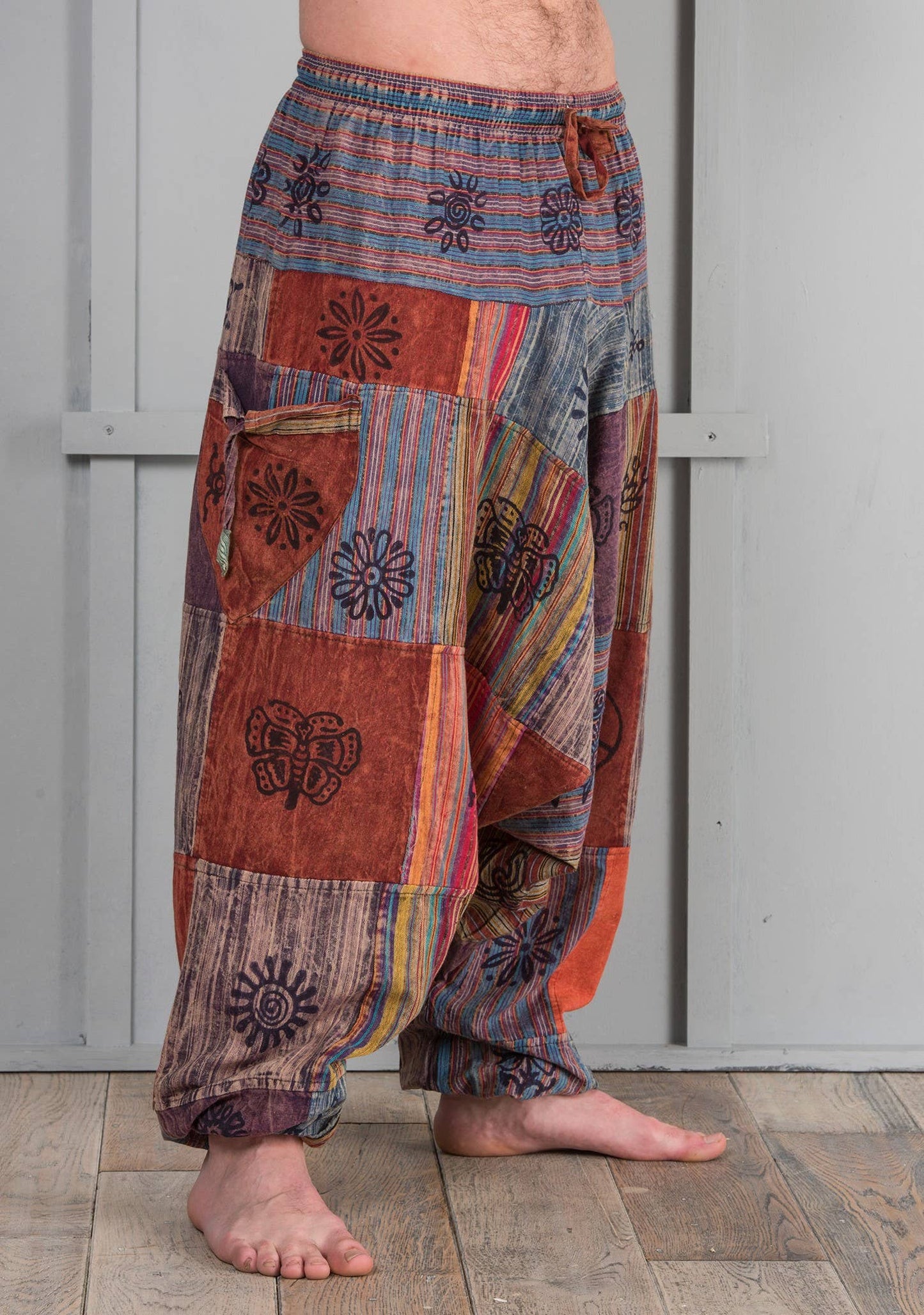 Freesize Stonewash Cotton Patchwork Aladdin Pants