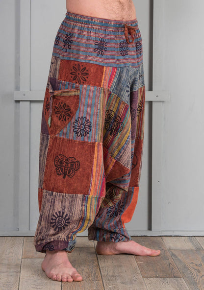 Freesize Stonewash Cotton Patchwork Aladdin Pants