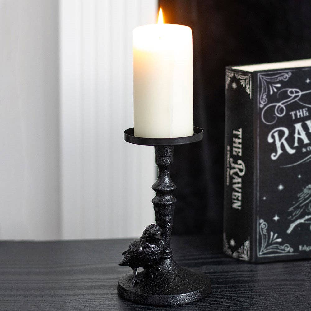 Mystic Raven Gothic Pillar Candle Holder