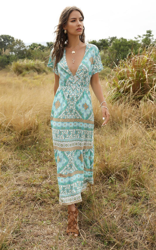 Ruffle Sleeve Mint Green Floral Print Midi Dress: 6-8