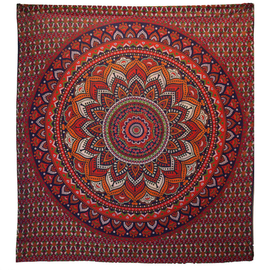 Double Bedspread/Wall Hanging - Class. Mandala - Orange/Blue