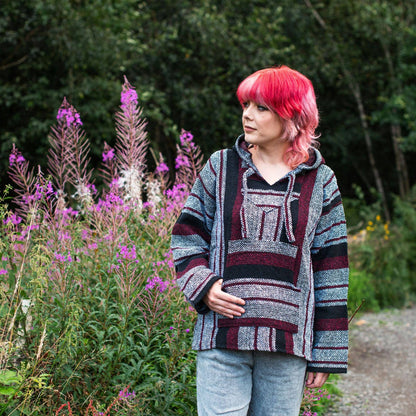 Baja Hoodie - Maroon Black and White