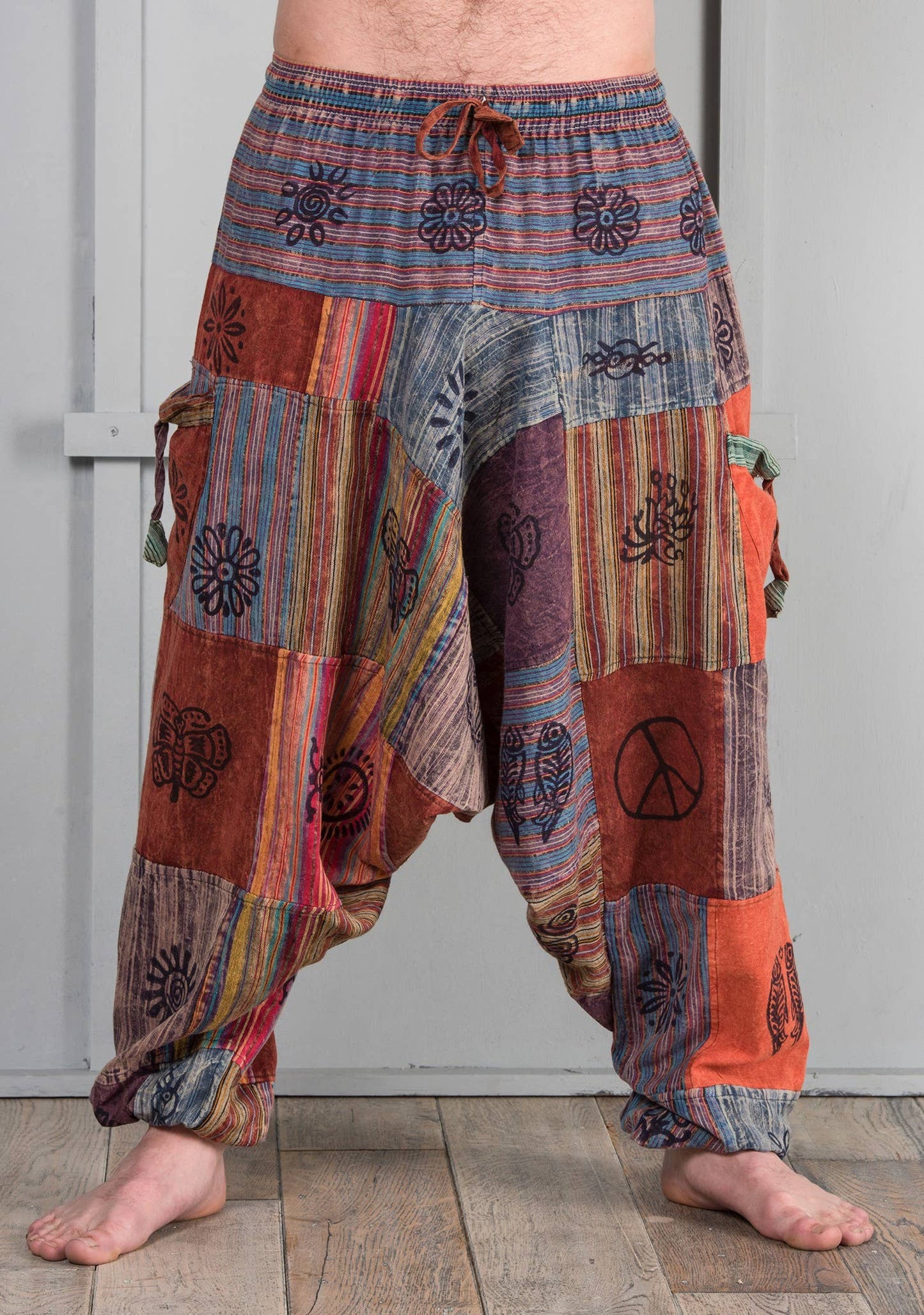 Freesize Stonewash Cotton Patchwork Aladdin Pants