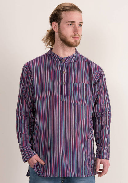 Unisex Lightweight Cotton Stripe Grandad Shirt: L