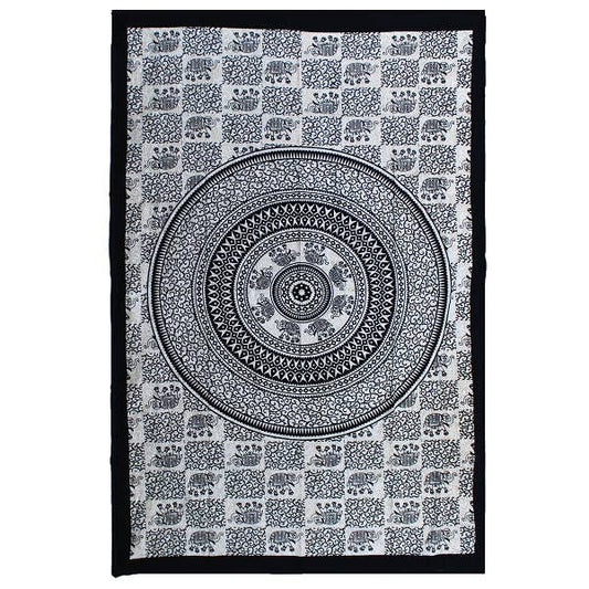 Single Bedspread/Wall Hanging - Mono - Elephant Mandala