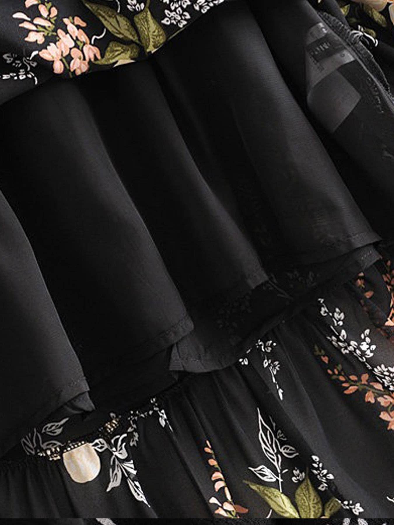 Off Shoulder Frill Midi Dress In Black Floral: 10