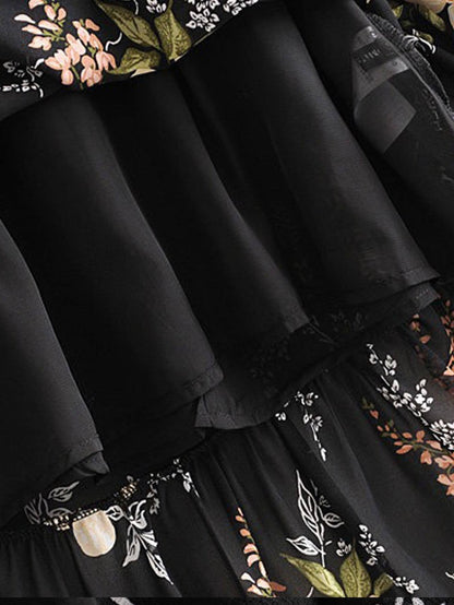 Off Shoulder Frill Midi Dress In Black Floral: 10