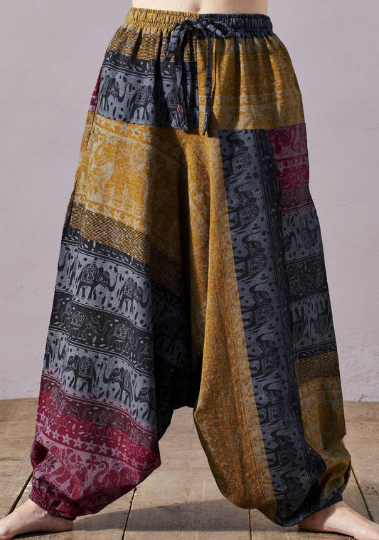 Elephant Print Aladdin Trouser - Freesize: Mustard(MU)