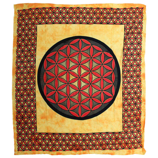 Double Bedspread/Wall Hanging - Flower of Life - Orange