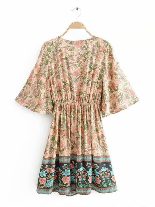 Summer Mini Dress In Peach & Green Floral: 8