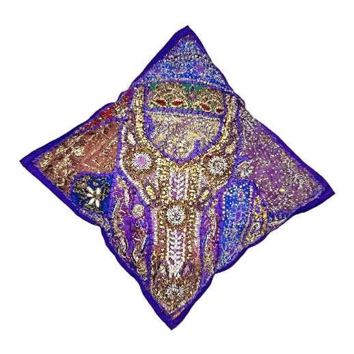 Cushion Cover Patchwork Heavily Embroidered Purple
