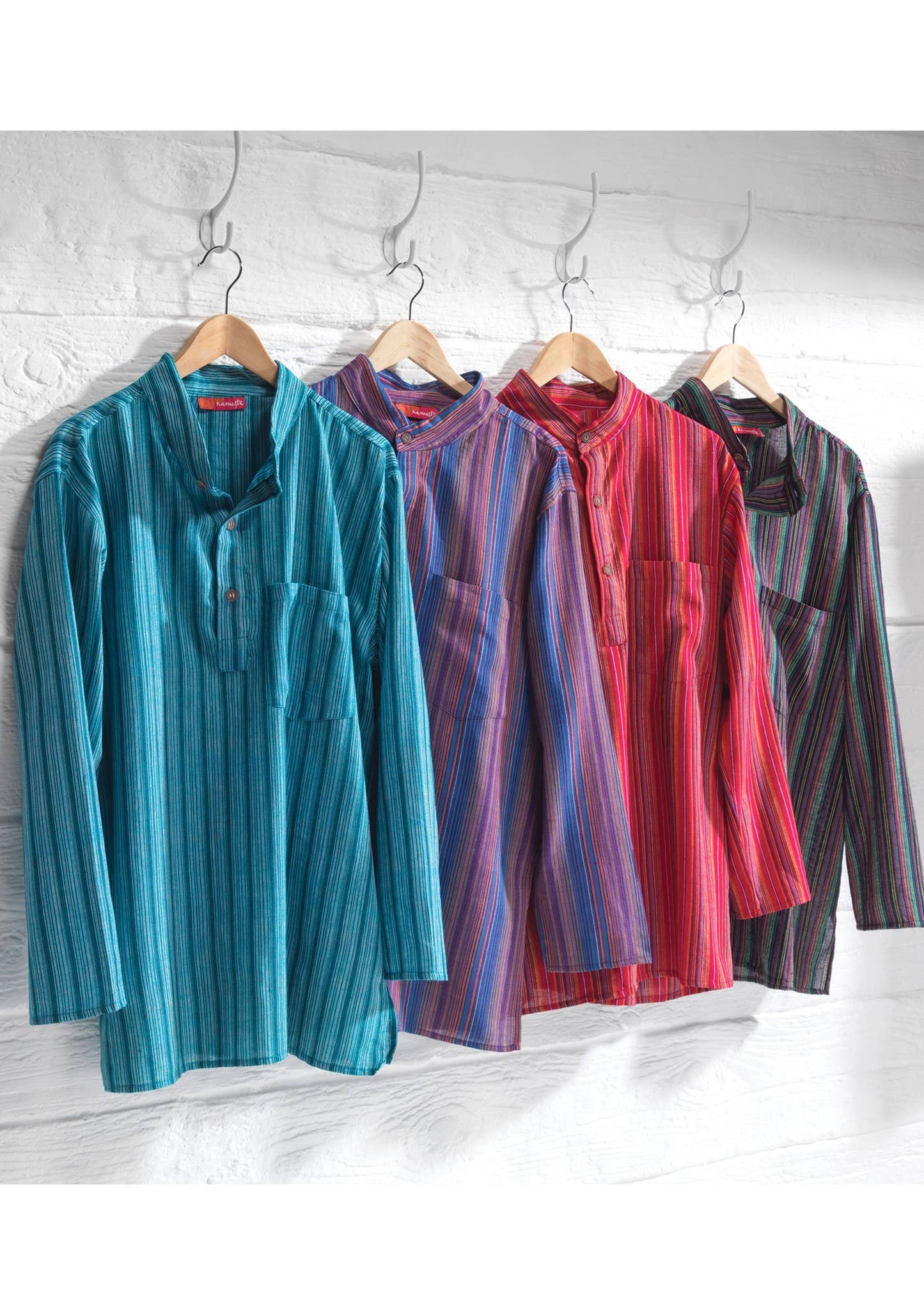 Unisex Lightweight Cotton Stripe Grandad Shirt: M