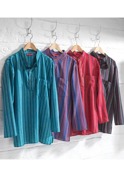 Unisex Lightweight Cotton Stripe Grandad Shirt: L